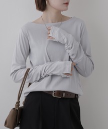 ボートネック指空きTシャツ 長袖