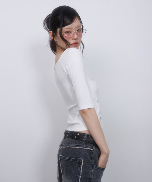 LMR(エルエムアール)の「ホットフィックスアイレットボートネックTシャツ WHITE(Tシャツ/カットソー・レディース・ホワイト・SMALL/MEDIUM)」の8枚目の写真