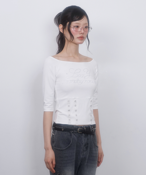 LMR(エルエムアール)の「ホットフィックスアイレットボートネックTシャツ WHITE(Tシャツ/カットソー・レディース・ホワイト・SMALL/MEDIUM)」の10枚目の写真