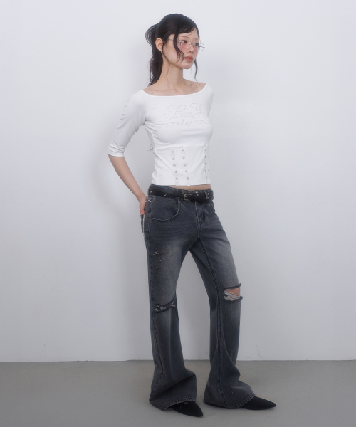 LMR(エルエムアール)の「ホットフィックスアイレットボートネックTシャツ WHITE(Tシャツ/カットソー・レディース・ホワイト・SMALL/MEDIUM)」の11枚目の写真