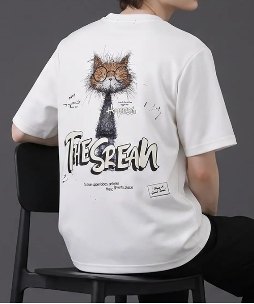 revertical(リバーティカル)の「キャット アートグラフィック バックプリント半袖Tシャツ(Tシャツ/カットソー・メンズ・ピンク/ホワイト/ブラック・LARGE/MEDIUM)」の1枚目の写真