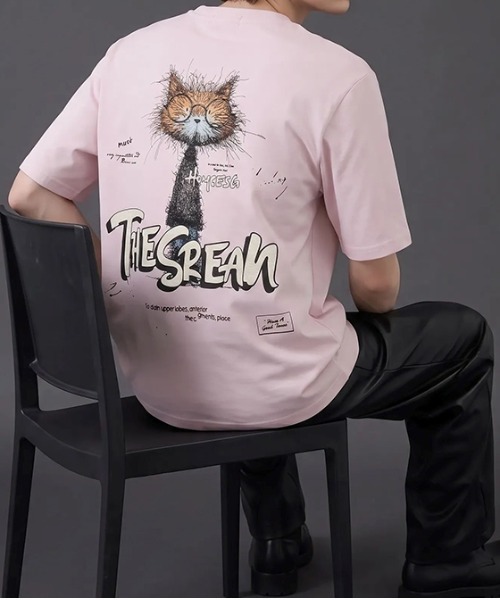 revertical(リバーティカル)の「キャット アートグラフィック バックプリント半袖Tシャツ(Tシャツ/カットソー・メンズ・ピンク/ホワイト/ブラック・LARGE/MEDIUM)」の8枚目の写真