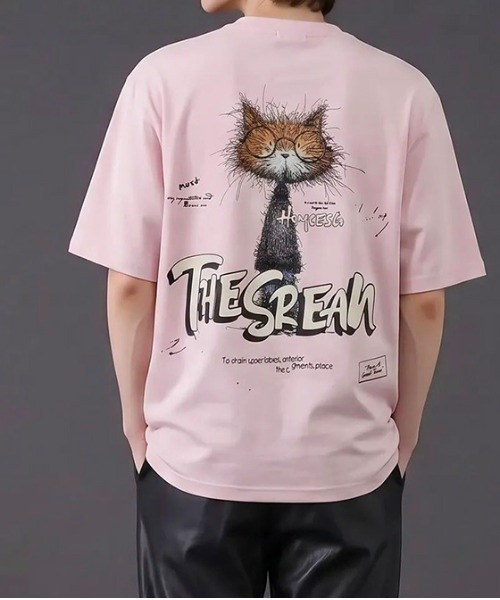 revertical(リバーティカル)の「キャット アートグラフィック バックプリント半袖Tシャツ(Tシャツ/カットソー・メンズ・ピンク/ホワイト/ブラック・LARGE/MEDIUM)」の6枚目の写真