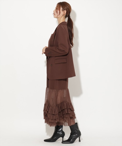 AND COUTURE(アンドクチュール)の「ジャケット×シアーチュールレイヤーワンピース(ワンピース・レディース・チャコールグレー/ブラック/ブラウン・FREE)」の16枚目の写真