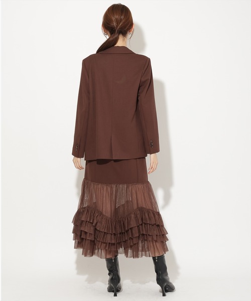 AND COUTURE(アンドクチュール)の「ジャケット×シアーチュールレイヤーワンピース(ワンピース・レディース・チャコールグレー/ブラック/ブラウン・FREE)」の17枚目の写真