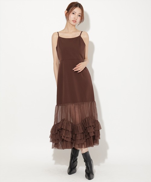 AND COUTURE(アンドクチュール)の「ジャケット×シアーチュールレイヤーワンピース(ワンピース・レディース・チャコールグレー/ブラック/ブラウン・FREE)」の20枚目の写真