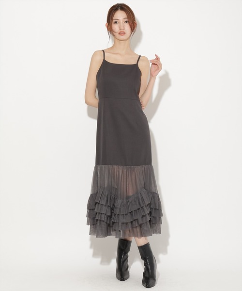 AND COUTURE(アンドクチュール)の「ジャケット×シアーチュールレイヤーワンピース(ワンピース・レディース・チャコールグレー/ブラック/ブラウン・FREE)」の13枚目の写真
