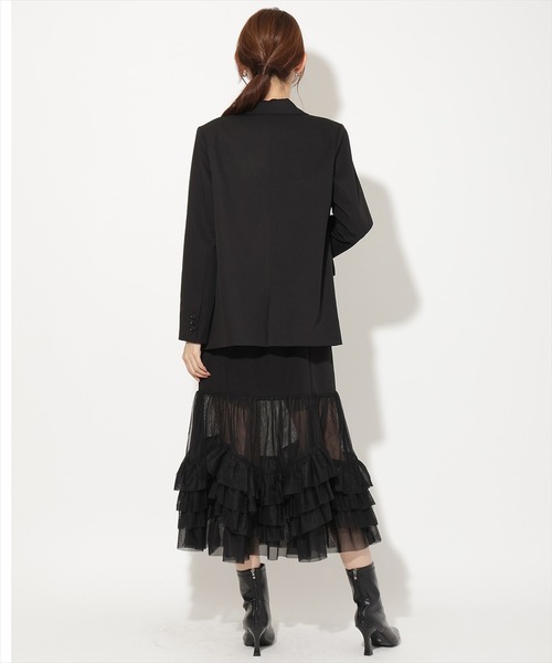 AND COUTURE(アンドクチュール)の「ジャケット×シアーチュールレイヤーワンピース(ワンピース・レディース・チャコールグレー/ブラック/ブラウン・FREE)」の5枚目の写真