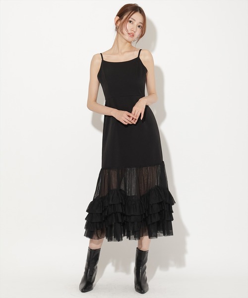 AND COUTURE(アンドクチュール)の「ジャケット×シアーチュールレイヤーワンピース(ワンピース・レディース・チャコールグレー/ブラック/ブラウン・FREE)」の9枚目の写真