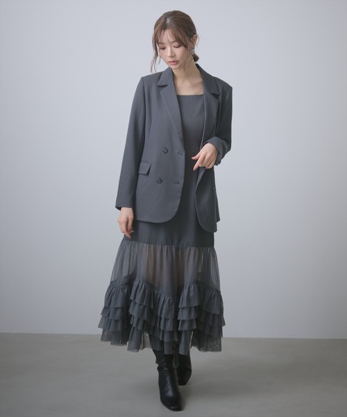 AND COUTURE(アンドクチュール)の「ジャケット×シアーチュールレイヤーワンピース(ワンピース・レディース・チャコールグレー/ブラック/ブラウン・FREE)」の22枚目の写真