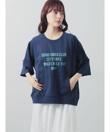 Samansa Mos2 | ミニ裏毛7分袖ロゴスウェット(Tシャツ/カットソー)