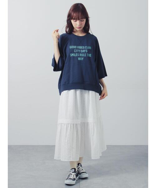 Samansa Mos2(サマンサ モスモス)の「ミニ裏毛7分袖ロゴスウェット(Tシャツ/カットソー・レディース・バーガンディー/ネイビー/グレー・F)」の5枚目の写真