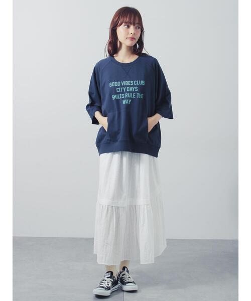 Samansa Mos2(サマンサ モスモス)の「ミニ裏毛7分袖ロゴスウェット(Tシャツ/カットソー・レディース・バーガンディー/ネイビー/グレー・F)」の6枚目の写真