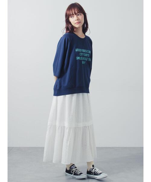 Samansa Mos2(サマンサ モスモス)の「ミニ裏毛7分袖ロゴスウェット(Tシャツ/カットソー・レディース・バーガンディー/ネイビー/グレー・F)」の7枚目の写真