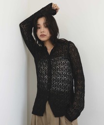 透かし編みニットカーディガン