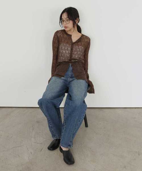 hellam(へラム)の「透かし編みニットカーディガン(ニット/セーター・レディース・アイボリー/ブラック/ブラウン・FREE)」の14枚目の写真