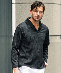 【SOMEDIFF】ふくれデザインショールネック長袖Tシャツ メンズ 秋服
