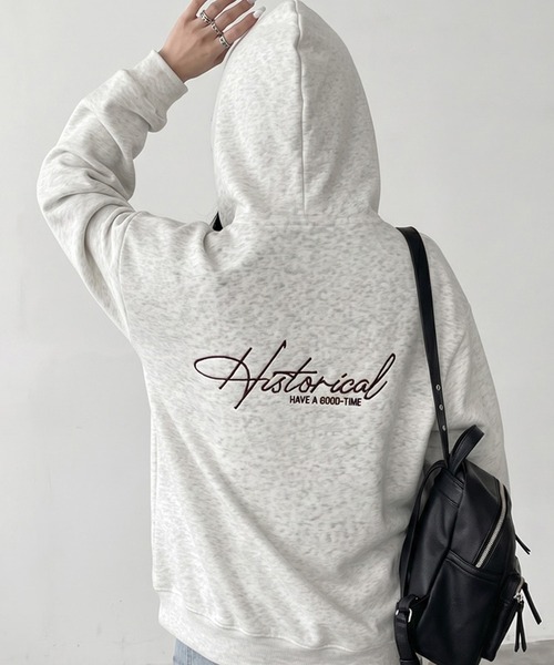 non-hedge(ノンヘッジ)の「バックロゴビッグジップパーカー(パーカー・レディース・レッド/ブラック/オートミール/グレー/ブラウン/ネイビー・FREE)」の4枚目の写真