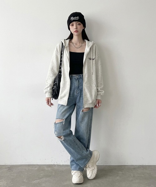 non-hedge(ノンヘッジ)の「バックロゴビッグジップパーカー(パーカー・レディース・レッド/ブラック/オートミール/グレー/ブラウン/ネイビー・FREE)」の8枚目の写真