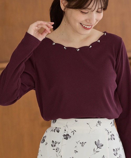 Honeys(ハニーズ)の「スカラップトップス(Tシャツ/カットソー・レディース・スモークピンク/アイボリー/パープル/グレイッシュブルー/ネイビー・L/3L/M/LL/S)」の4枚目の写真
