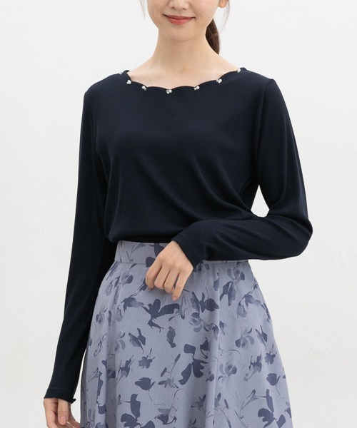 Honeys(ハニーズ)の「スカラップトップス(Tシャツ/カットソー・レディース・スモークピンク/アイボリー/パープル/グレイッシュブルー/ネイビー・L/3L/M/LL/S)」の9枚目の写真