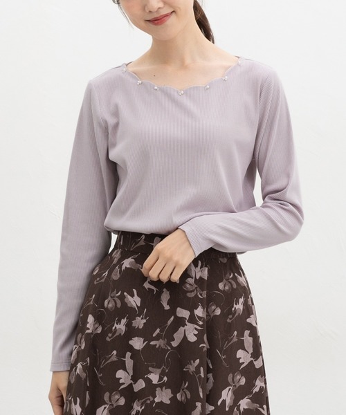 Honeys(ハニーズ)の「スカラップトップス(Tシャツ/カットソー・レディース・スモークピンク/アイボリー/パープル/グレイッシュブルー/ネイビー・L/3L/M/LL/S)」の11枚目の写真
