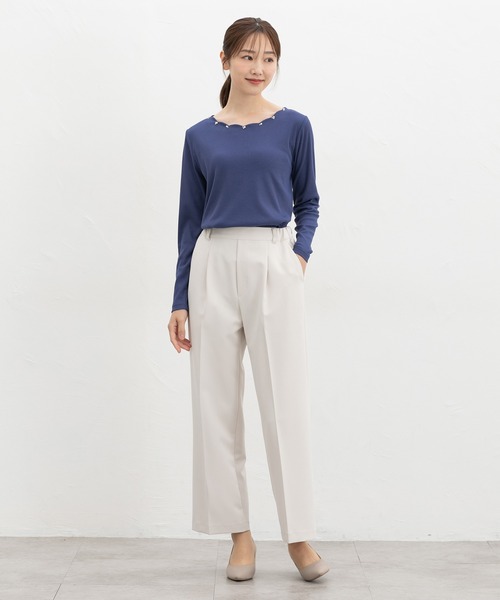 Honeys(ハニーズ)の「スカラップトップス(Tシャツ/カットソー・レディース・スモークピンク/アイボリー/パープル/グレイッシュブルー/ネイビー・L/3L/M/LL/S)」の12枚目の写真