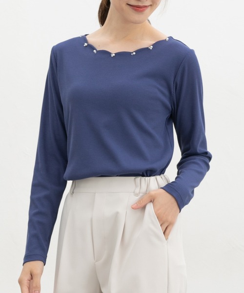 Honeys(ハニーズ)の「スカラップトップス(Tシャツ/カットソー・レディース・スモークピンク/アイボリー/パープル/グレイッシュブルー/ネイビー・L/3L/M/LL/S)」の13枚目の写真