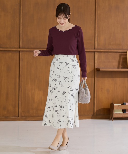 Honeys(ハニーズ)の「スカラップトップス(Tシャツ/カットソー・レディース・スモークピンク/アイボリー/パープル/グレイッシュブルー/ネイビー・L/3L/M/LL/S)」の14枚目の写真