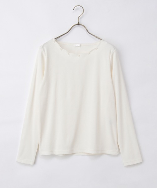 Honeys(ハニーズ)の「スカラップトップス(Tシャツ/カットソー・レディース・スモークピンク/アイボリー/パープル/グレイッシュブルー/ネイビー・L/3L/M/LL/S)」の17枚目の写真