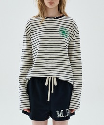 SLUB COTTON TSHIRT LONG SLEEVE STRIPE FLOWER / スラブ コットン Tシャツ ロング スリーブ ストライプ フラワー