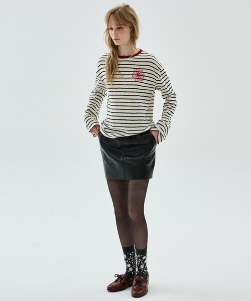 Mardi Mercredi(マルディメクルディ)の「SLUB COTTON TSHIRT LONG SLEEVE STRIPE FLOWER / スラブ コットン Tシャツ ロング スリーブ ストライプ フラワー(Tシャツ/カットソー・レディース・チャコールグレー/ネイビー・FREE)」の11枚目の写真