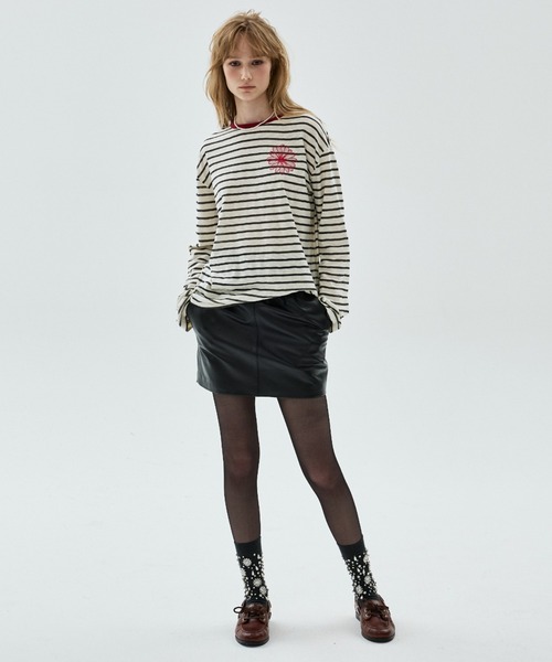 Mardi Mercredi(マルディメクルディ)の「SLUB COTTON TSHIRT LONG SLEEVE STRIPE FLOWER / スラブ コットン Tシャツ ロング スリーブ ストライプ フラワー(Tシャツ/カットソー・レディース・チャコールグレー/ネイビー・FREE)」の10枚目の写真