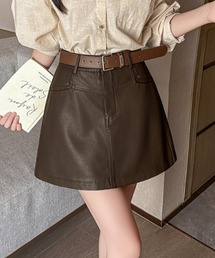 Aラインフェイクレザーショートスカート