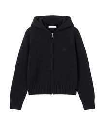 DGDP スクエア刺繍ニットフードジップアップ_ブラック