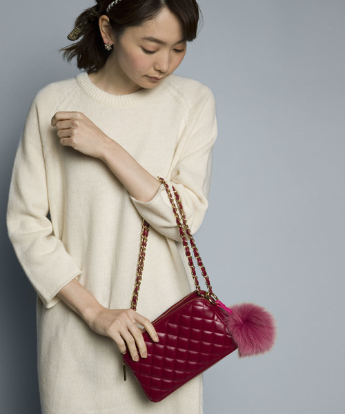 PLAIN CLOTHING（プレーンクロージング）の「ダイヤ柄ステッチチェーンショルダーバッグ【PLAIN CLOTHING】（ショルダーバッグ・レディース・ボルドー/ベージュ/ネイビー/ブラック・FREE）」の19枚目の写真