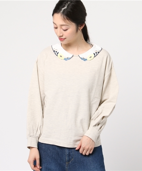 POU DOU DOU（プードゥドゥ）の「刺繍衿カノコプルオーバー（Tシャツ/カットソー・レディース・キナリ/ネイビー/ダークグレー・3）」の11枚目の写真