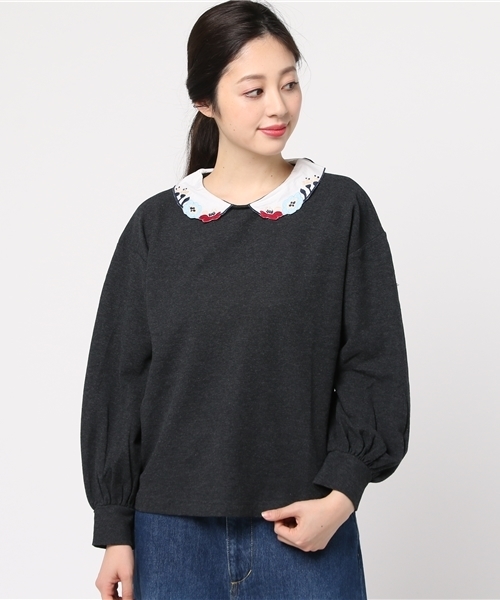 POU DOU DOU（プードゥドゥ）の「刺繍衿カノコプルオーバー（Tシャツ/カットソー・レディース・キナリ/ネイビー/ダークグレー・3）」の3枚目の写真