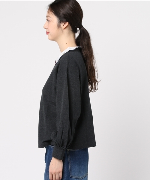 POU DOU DOU（プードゥドゥ）の「刺繍衿カノコプルオーバー（Tシャツ/カットソー・レディース・キナリ/ネイビー/ダークグレー・3）」の5枚目の写真