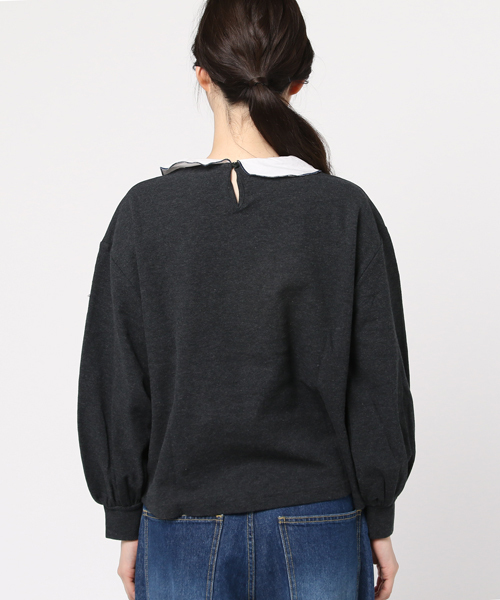 POU DOU DOU（プードゥドゥ）の「刺繍衿カノコプルオーバー（Tシャツ/カットソー・レディース・キナリ/ネイビー/ダークグレー・3）」の6枚目の写真