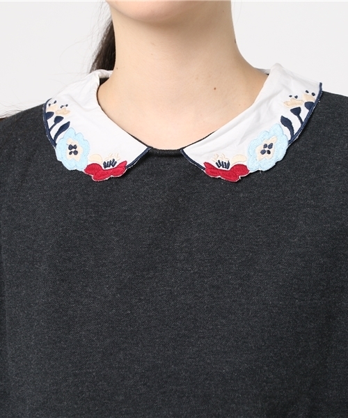 POU DOU DOU（プードゥドゥ）の「刺繍衿カノコプルオーバー（Tシャツ/カットソー・レディース・キナリ/ネイビー/ダークグレー・3）」の7枚目の写真