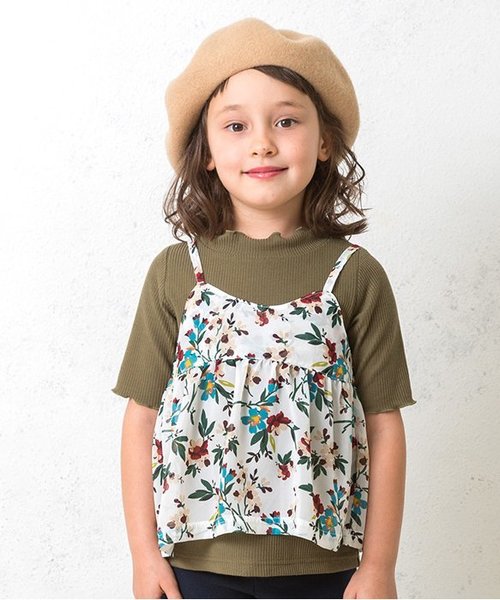 BREEZE（ブリーズ）の「フラワープリントキャミ付Tシャツ（Tシャツ/カットソー・キッズ・ネイビー/オフホワイト/ピンク・100/120/140/80/90/95/110/130）」の2枚目の写真
