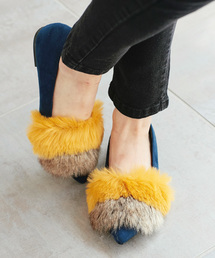 KOBE LETTUCE | バイカラーエコファーポインテッドトゥパンプス/フラットシューズ/レディース/神戸レタス[I1188](パンプス)