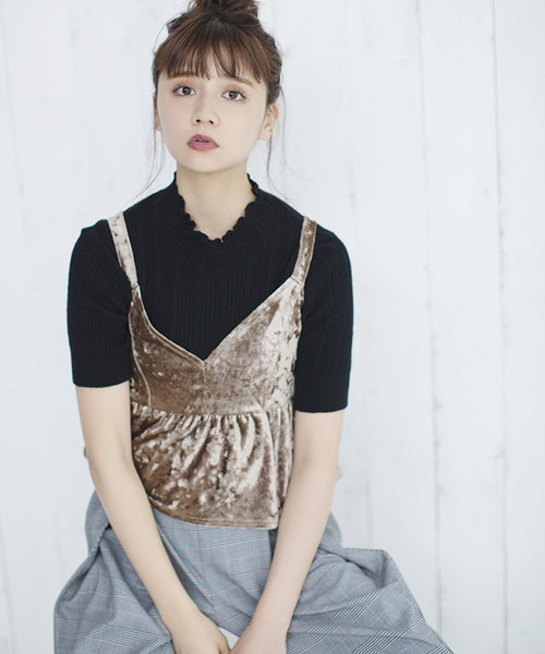 WEGO（ウィゴー）の「WEGO/ミニケーブル5分袖ニット（ニット/セーター・レディース・レッド/オフホワイト/ターコイズブルー/マスタード/ブラック・FREE）」の3枚目の写真