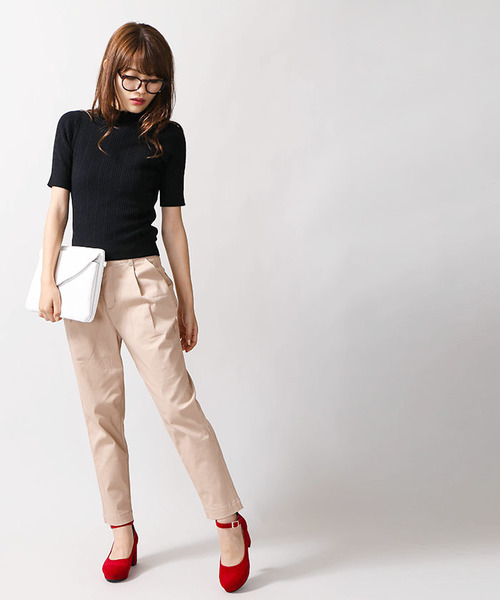 WEGO（ウィゴー）の「WEGO/ミニケーブル5分袖ニット（ニット/セーター・レディース・レッド/オフホワイト/ターコイズブルー/マスタード/ブラック・FREE）」の12枚目の写真