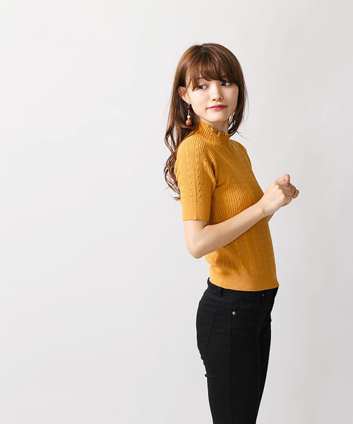 WEGO（ウィゴー）の「WEGO/ミニケーブル5分袖ニット（ニット/セーター・レディース・レッド/オフホワイト/ターコイズブルー/マスタード/ブラック・FREE）」の15枚目の写真