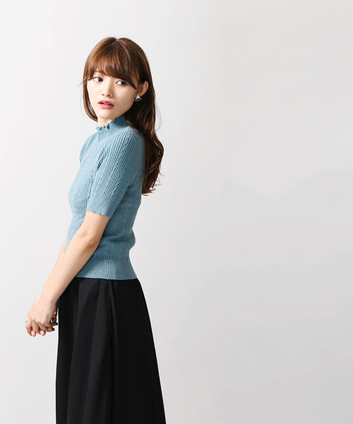 WEGO（ウィゴー）の「WEGO/ミニケーブル5分袖ニット（ニット/セーター・レディース・レッド/オフホワイト/ターコイズブルー/マスタード/ブラック・FREE）」の6枚目の写真