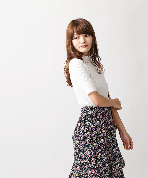 WEGO（ウィゴー）の「WEGO/ミニケーブル5分袖ニット（ニット/セーター・レディース・レッド/オフホワイト/ターコイズブルー/マスタード/ブラック・FREE）」の13枚目の写真