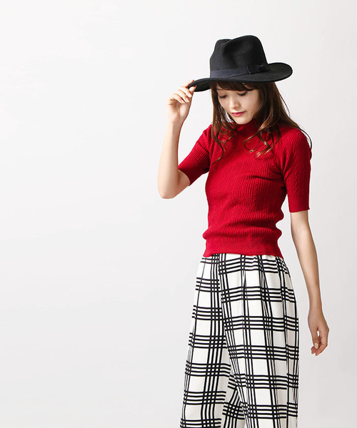 WEGO（ウィゴー）の「WEGO/ミニケーブル5分袖ニット（ニット/セーター・レディース・レッド/オフホワイト/ターコイズブルー/マスタード/ブラック・FREE）」の21枚目の写真