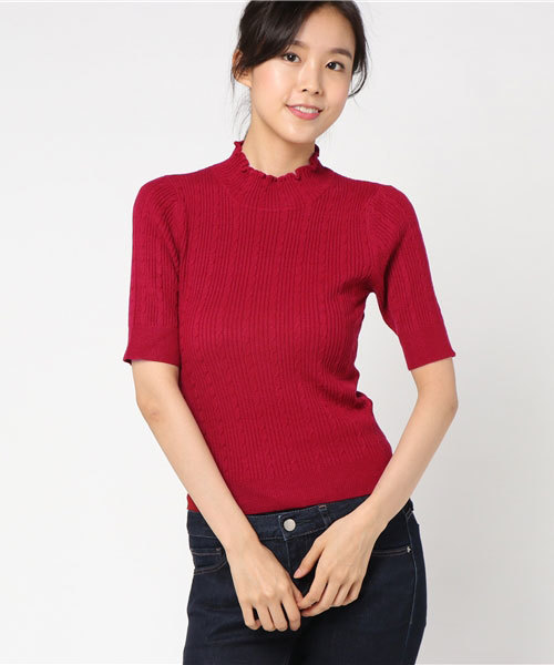 WEGO（ウィゴー）の「WEGO/ミニケーブル5分袖ニット（ニット/セーター・レディース・レッド/オフホワイト/ターコイズブルー/マスタード/ブラック・FREE）」の8枚目の写真